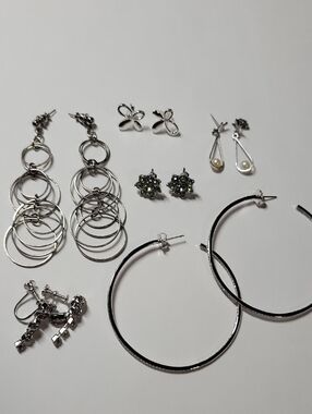 Silver Tone Mixed Earrings Set - Hoop & Stud Collection